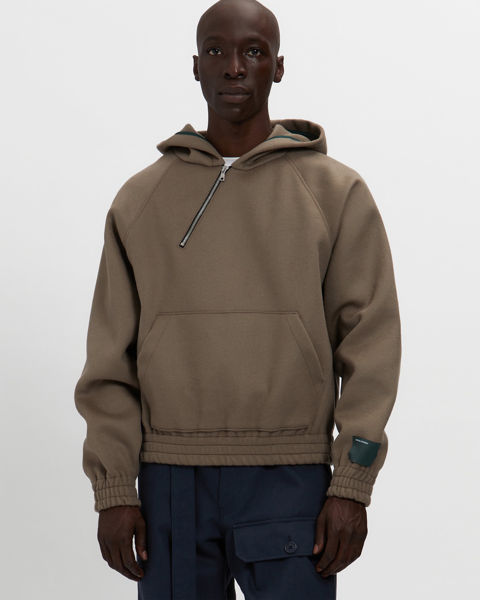 Merino Wool Quarter Zip Hoodie in Warm Grey