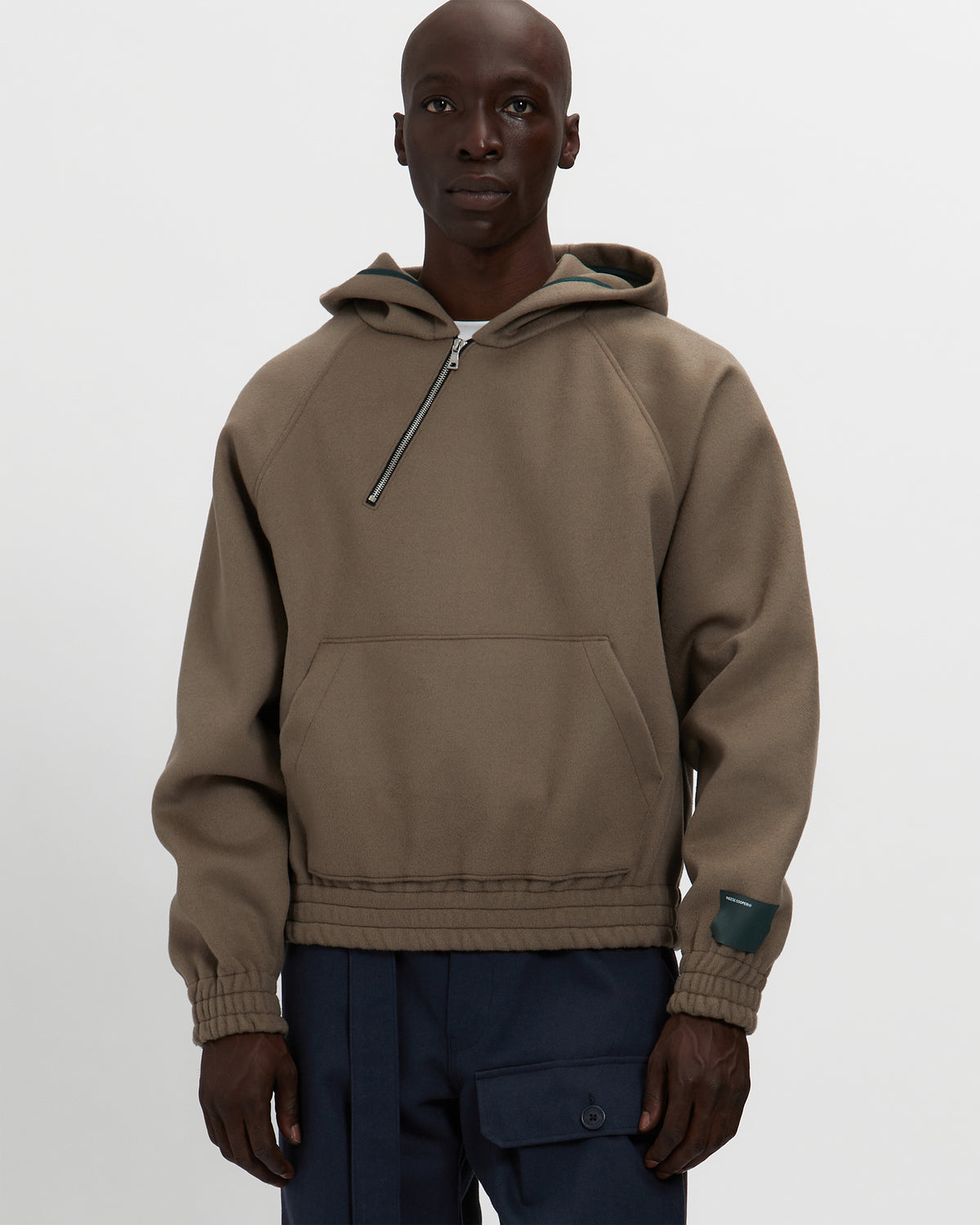 Merino Wool Quarter Zip Hoodie in Warm Grey