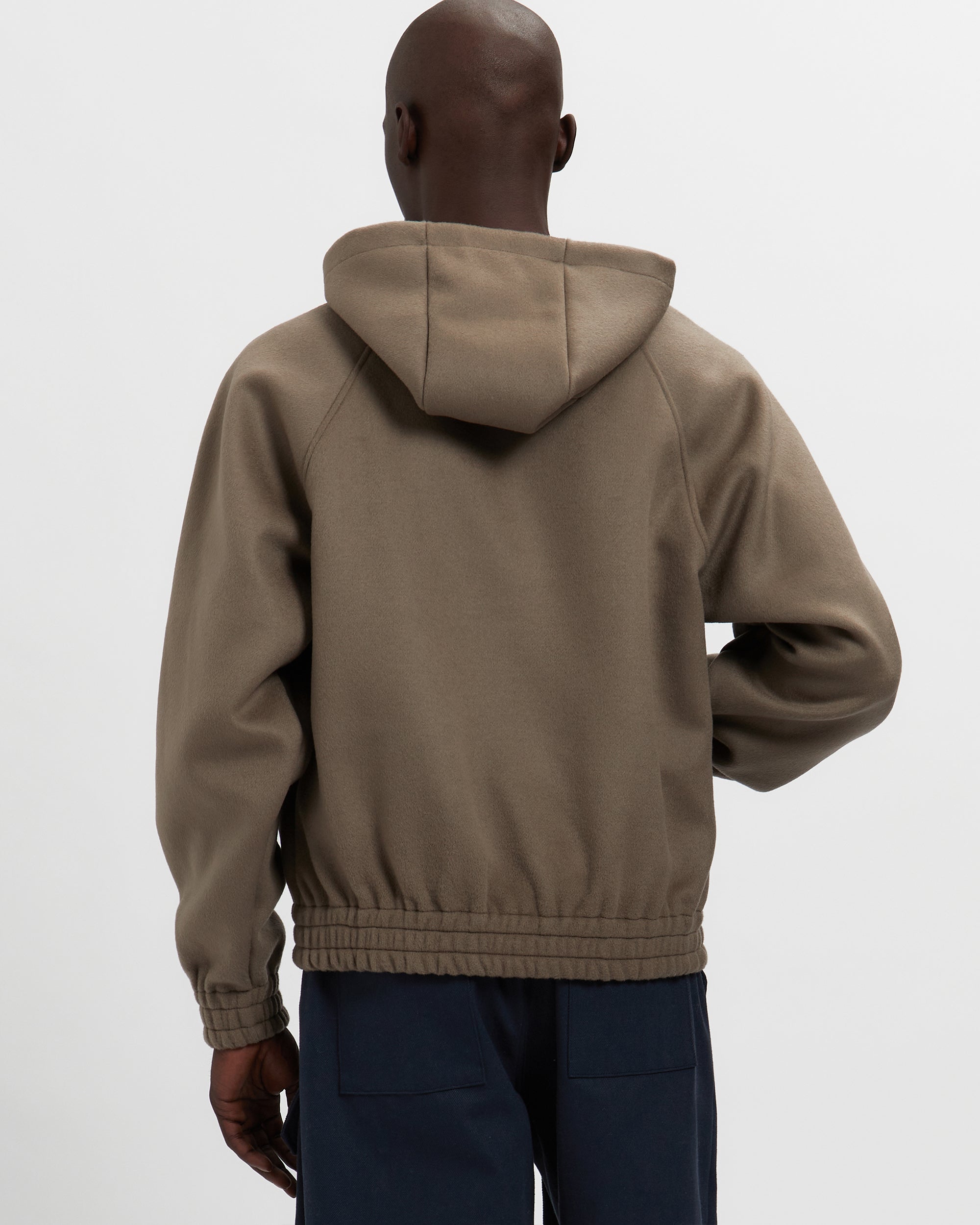 Merino Wool Quarter Zip Hoodie in Warm Grey