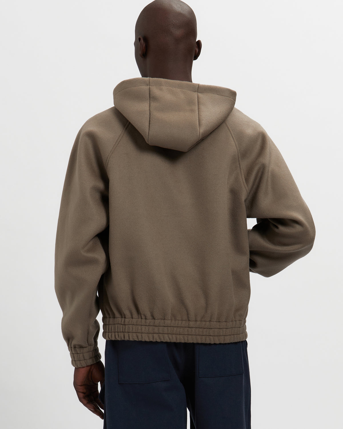 Merino Wool Quarter Zip Hoodie in Warm Grey