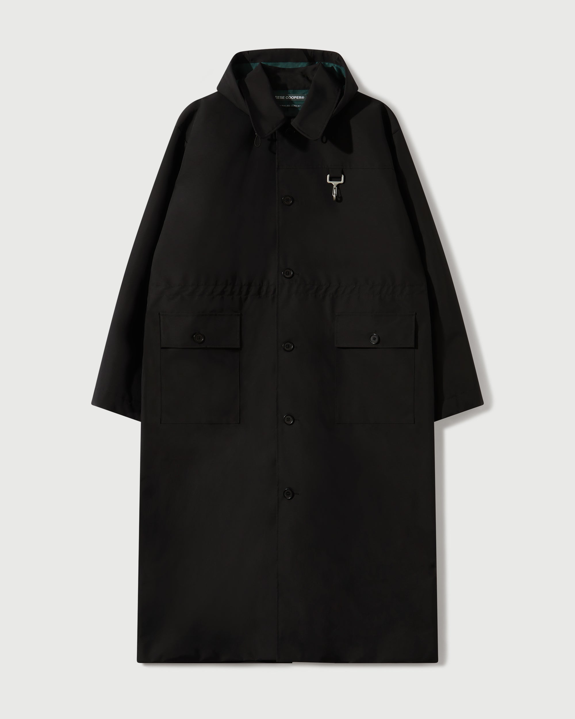 Laminated Nylon Storm Hood Coat in Black