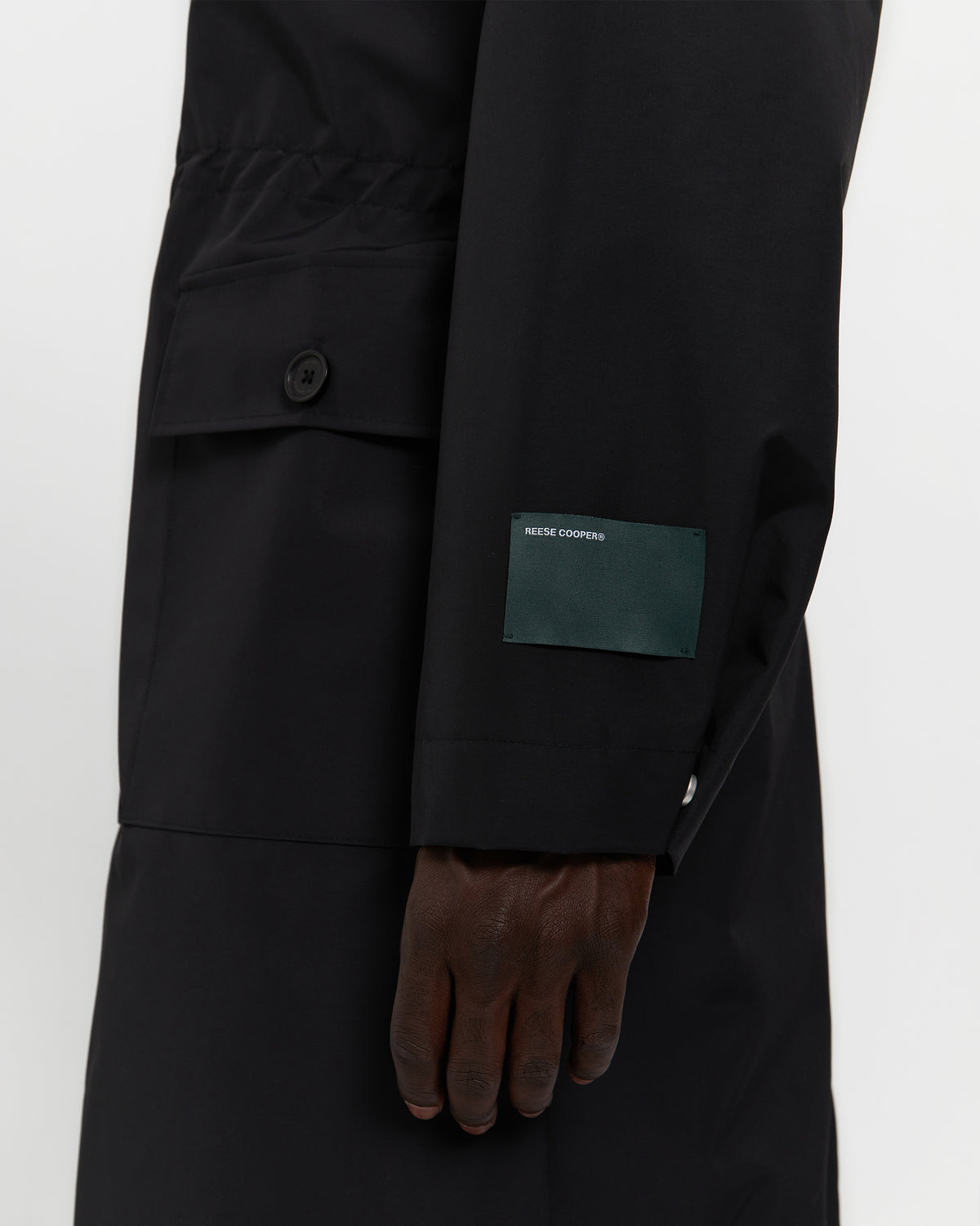 Laminated Nylon Storm Hood Coat in Black
