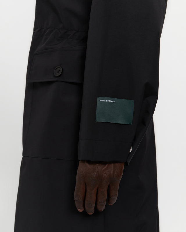 Laminated Nylon Storm Hood Coat in Black