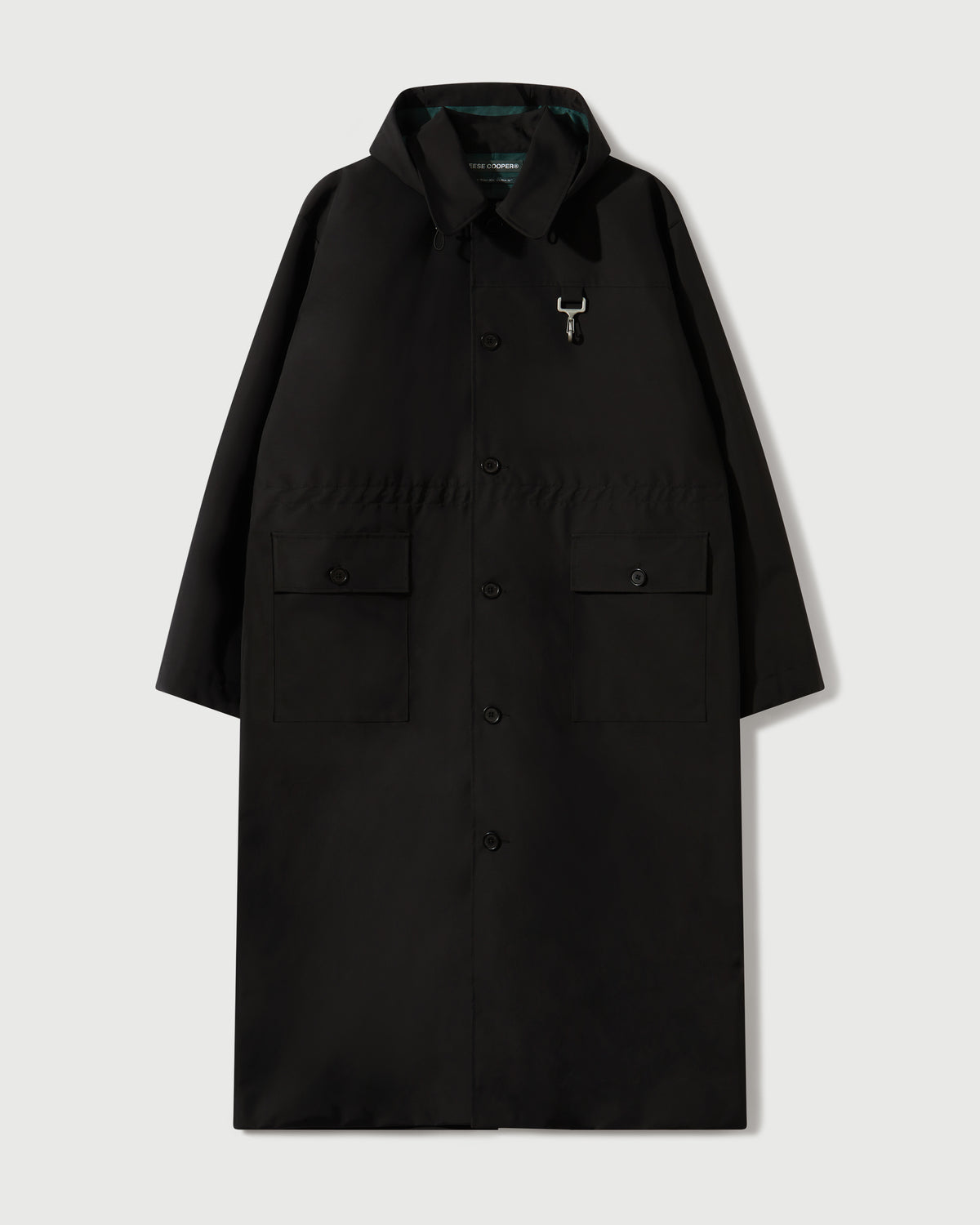 Laminated Nylon Storm Hood Coat in Black