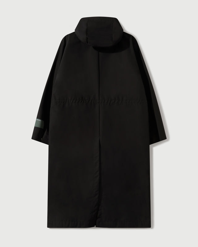 Laminated Nylon Storm Hood Coat in Black