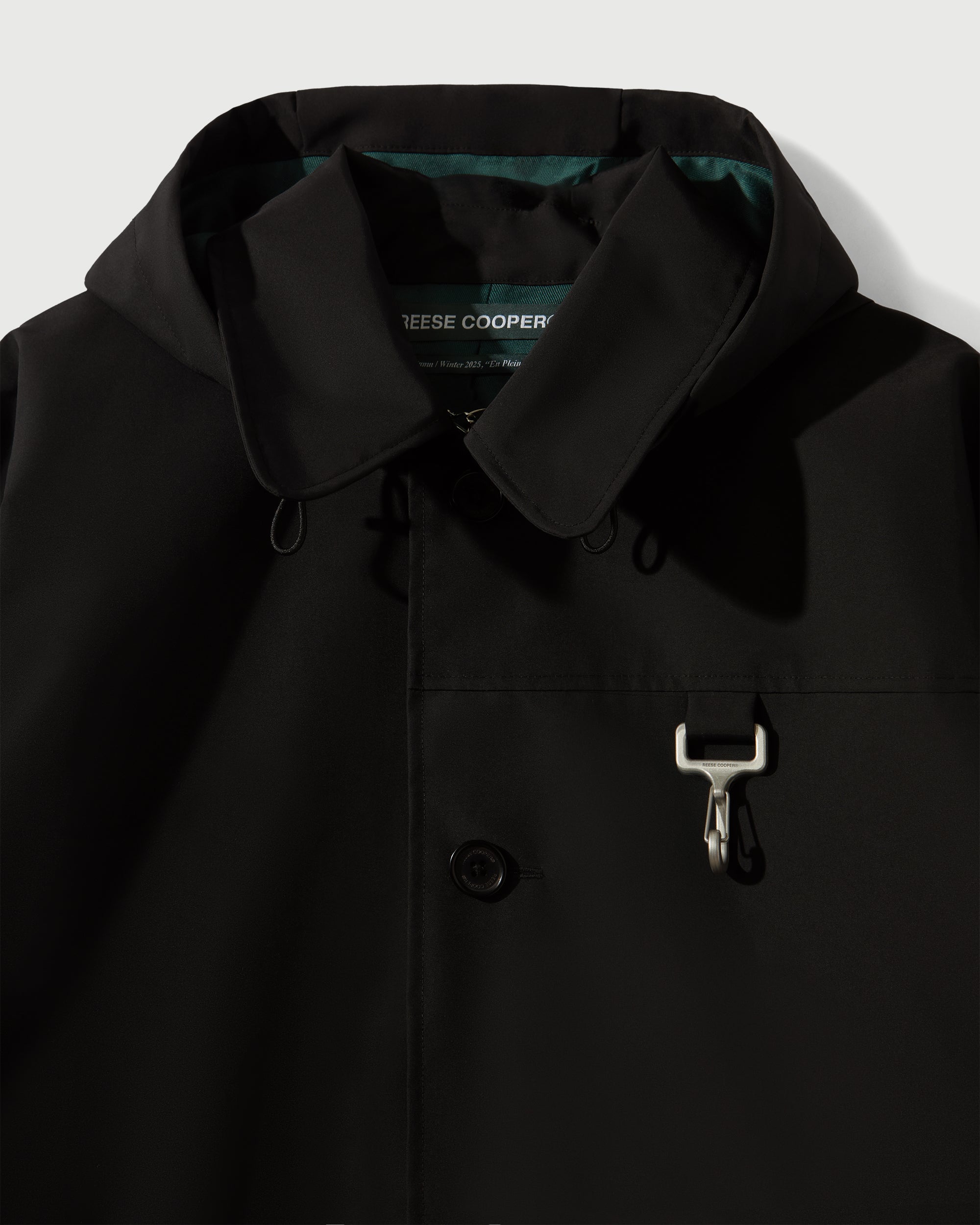 Laminated Nylon Storm Hood Coat in Black