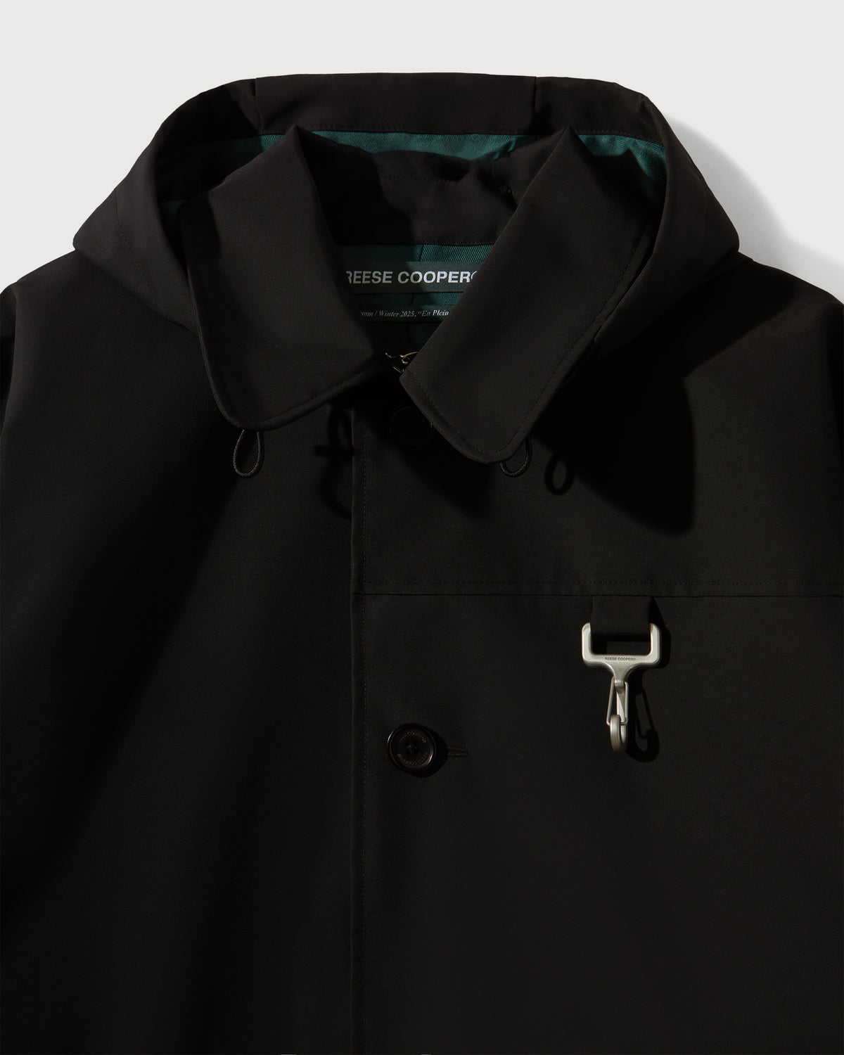 Laminated Nylon Storm Hood Coat in Black