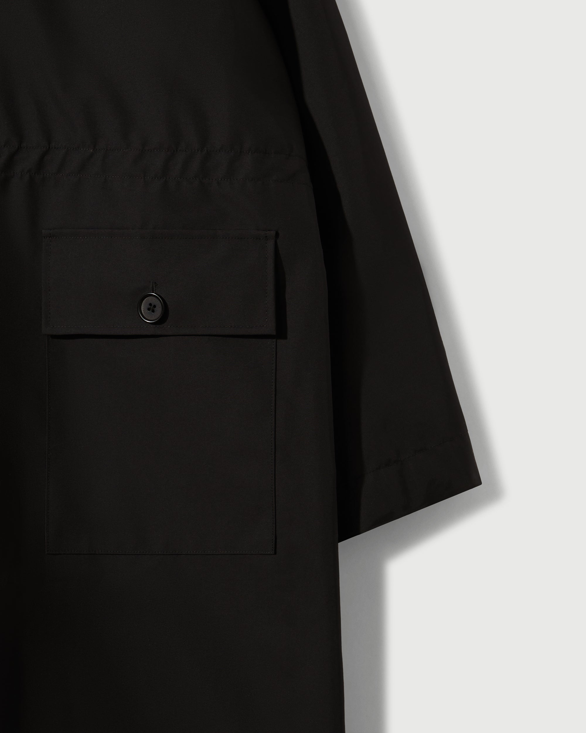 Laminated Nylon Storm Hood Coat in Black
