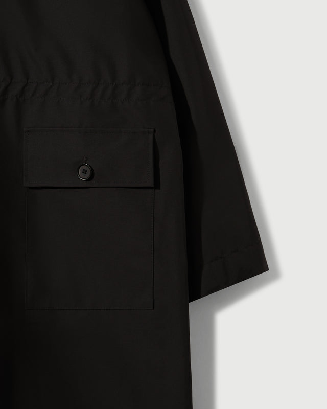 Laminated Nylon Storm Hood Coat in Black