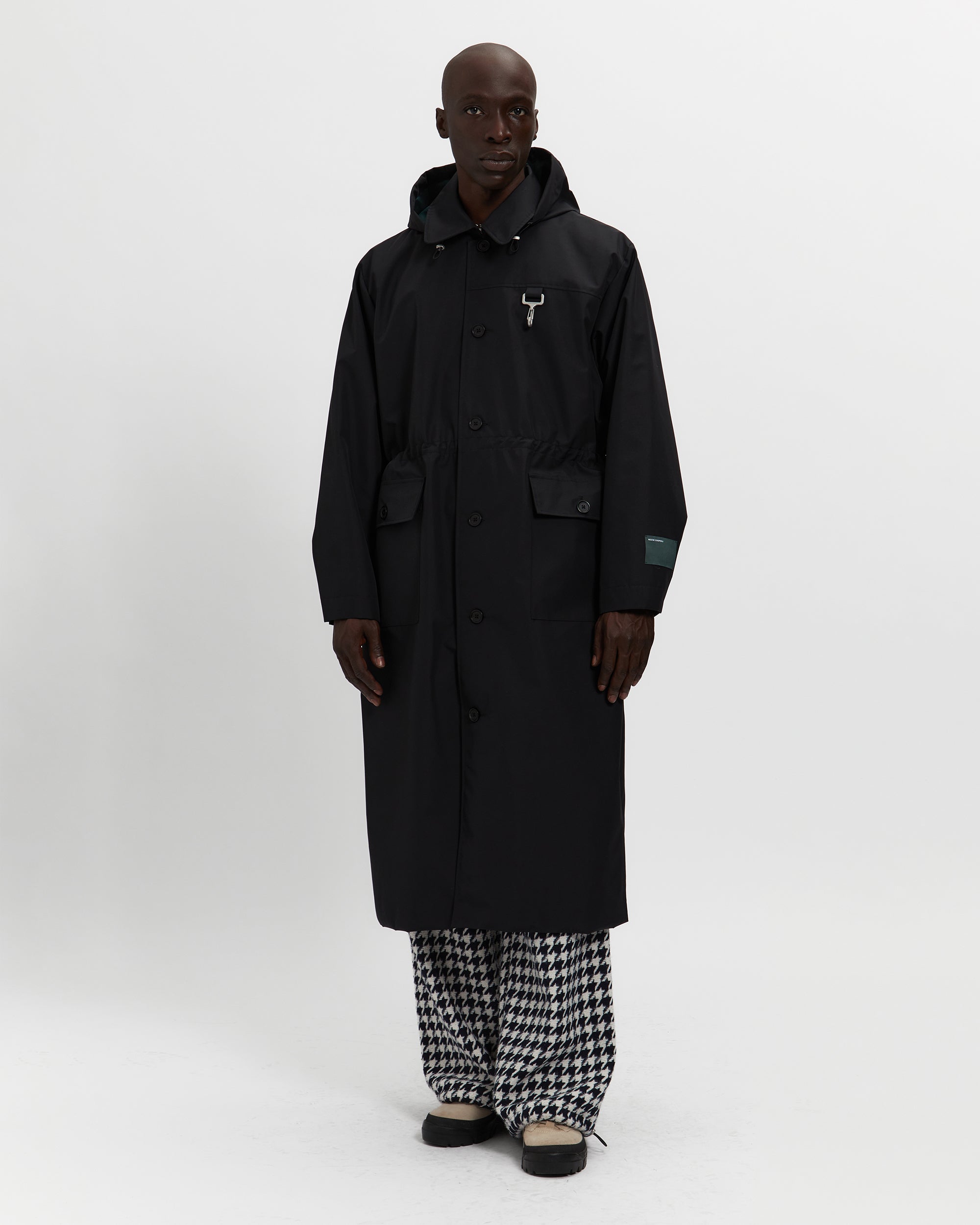 Laminated Nylon Storm Hood Coat in Black
