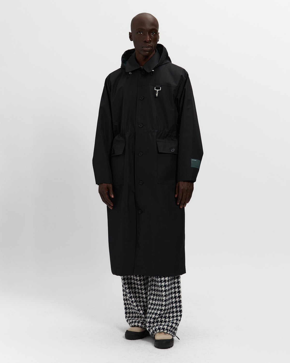 Laminated Nylon Storm Hood Coat in Black