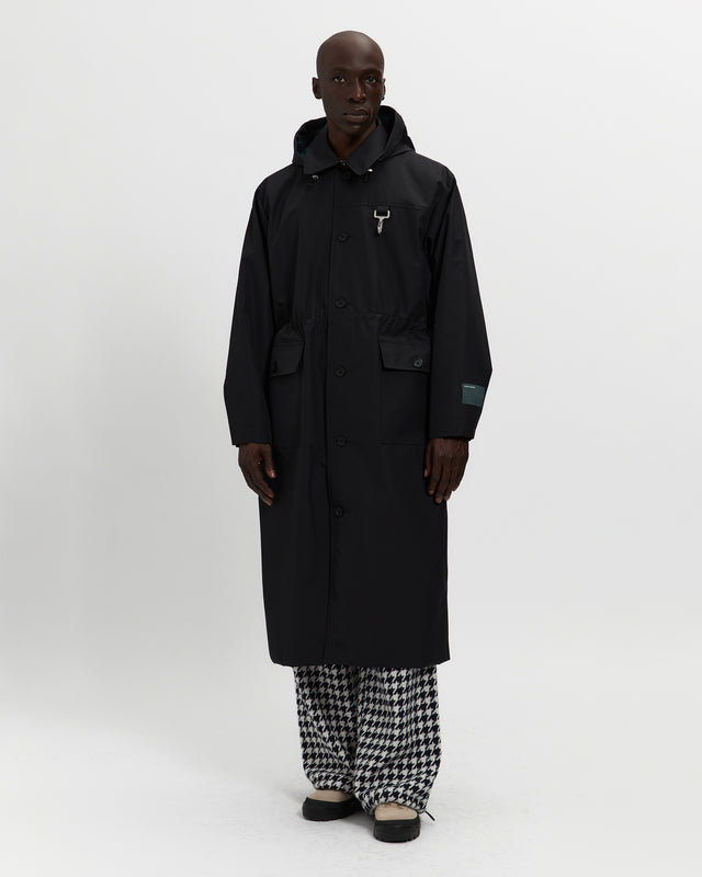 Laminated Nylon Storm Hood Coat in Black