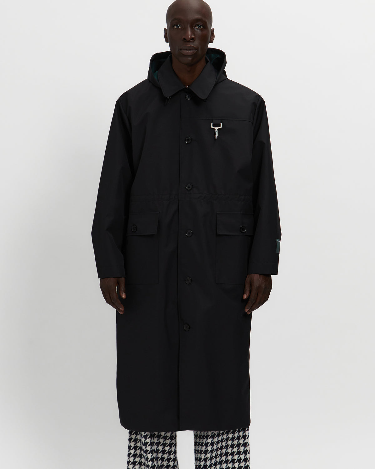 Laminated Nylon Storm Hood Coat in Black