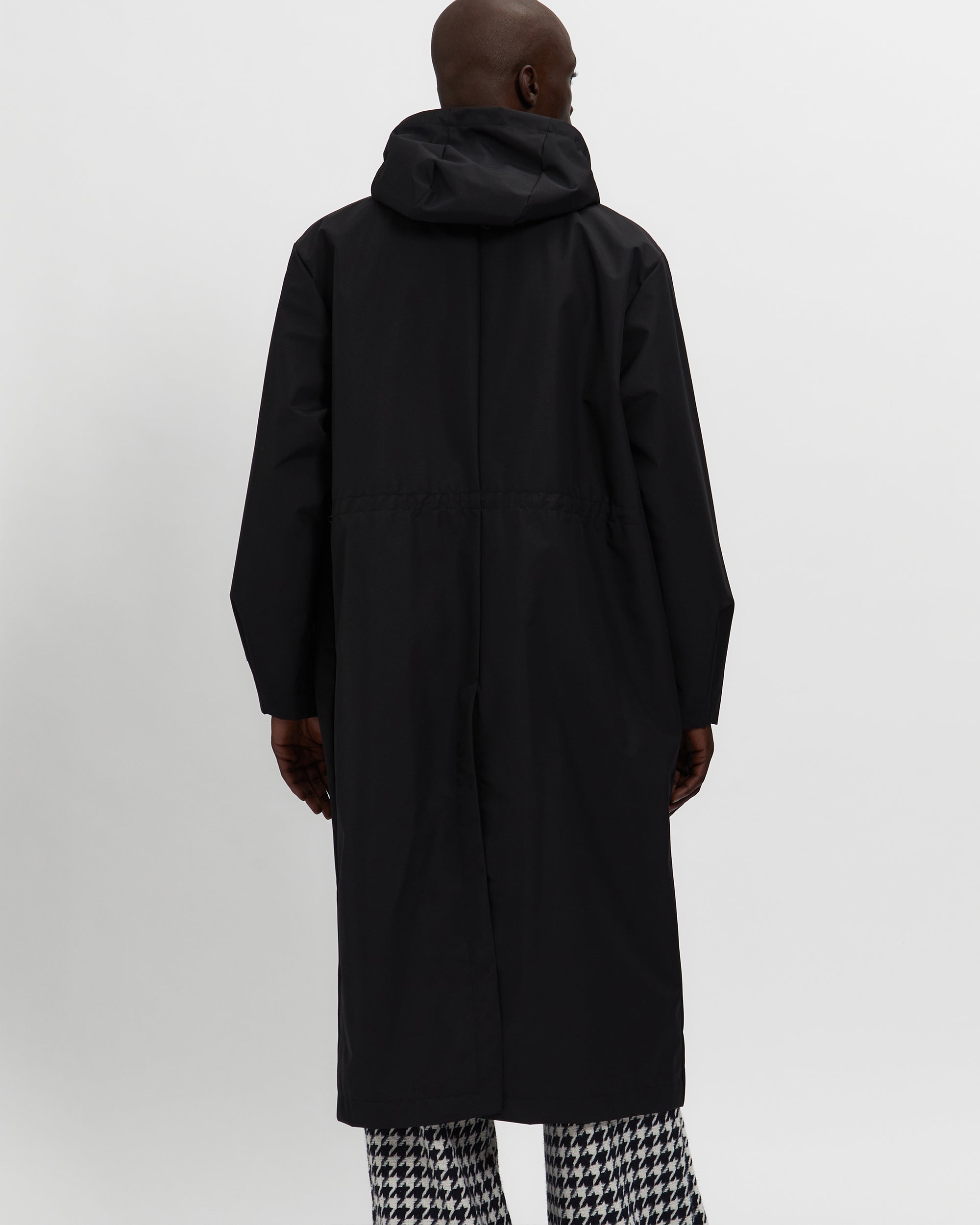 Laminated Nylon Storm Hood Coat in Black