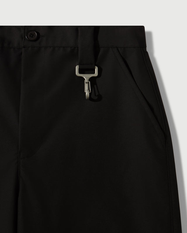 Laminated Nylon Straight Leg Trouser in Black