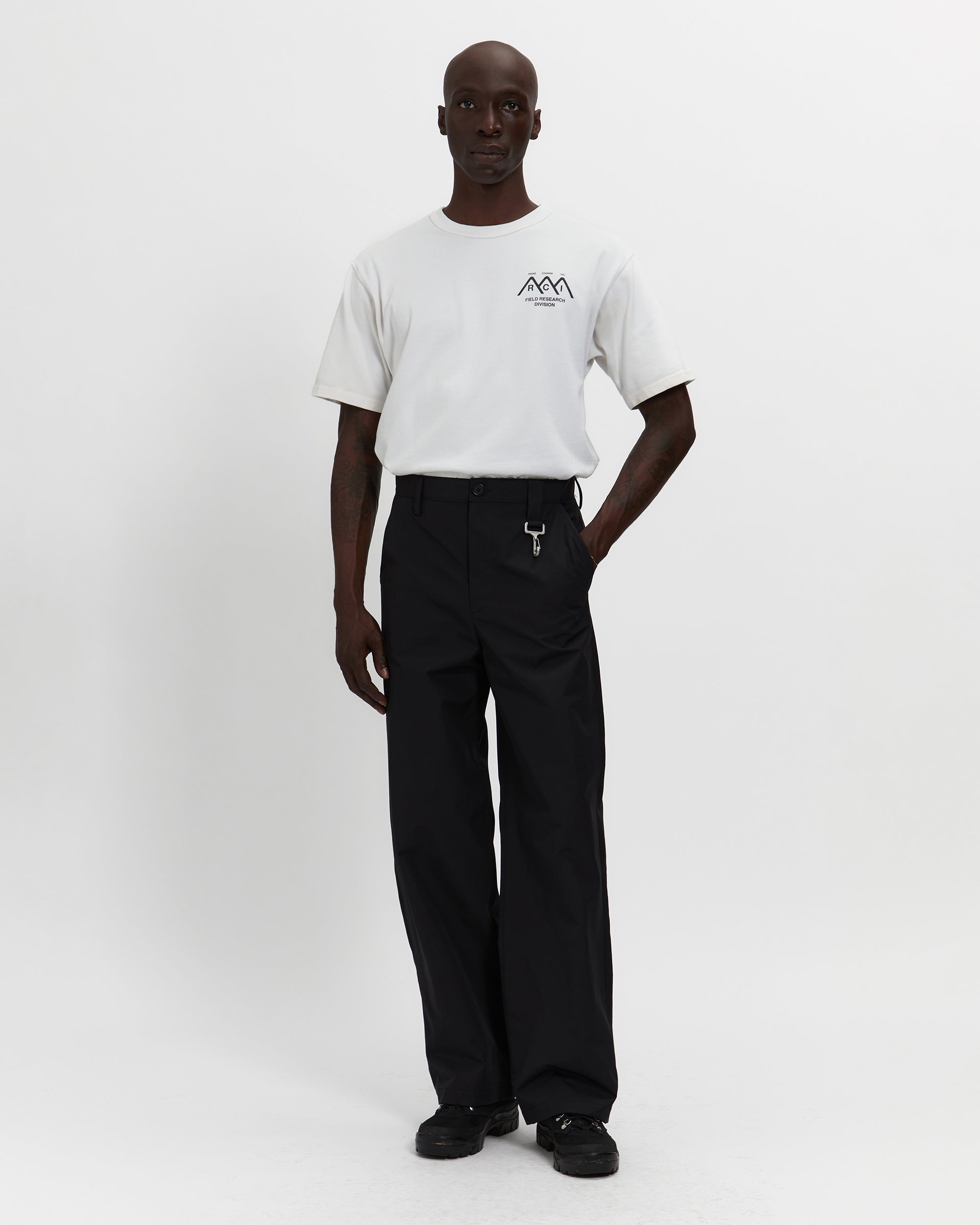 Laminated Nylon Straight Leg Trouser in Black