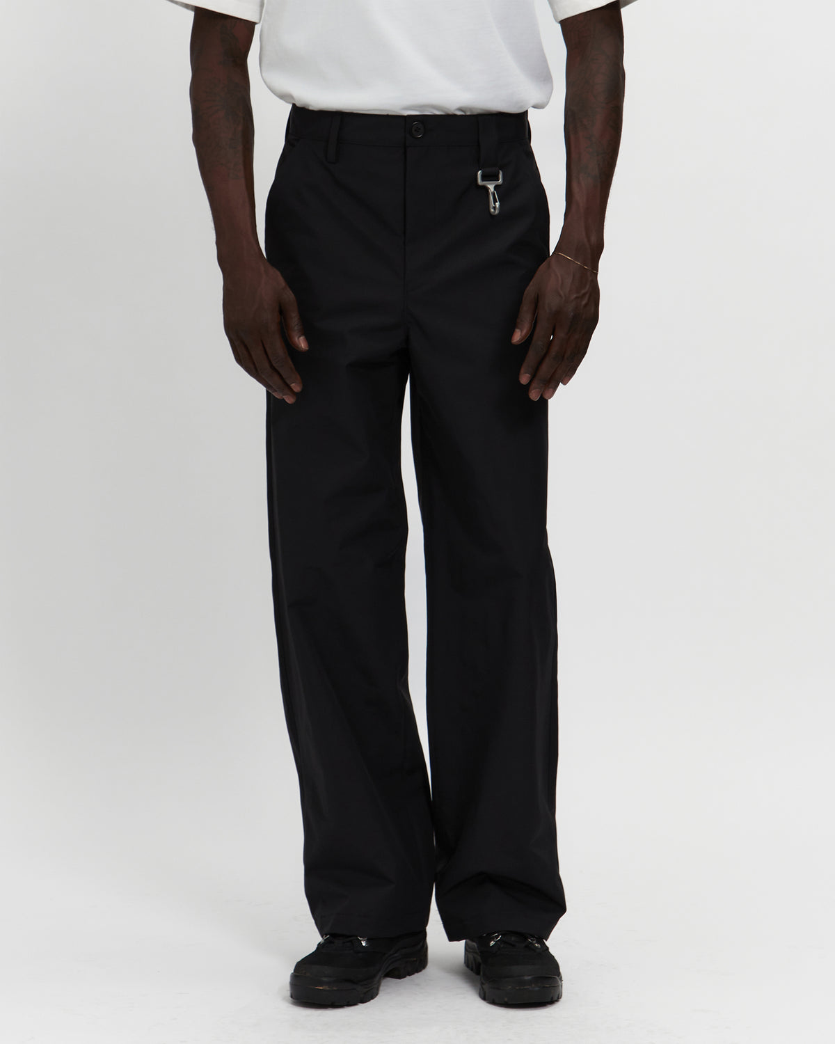 Laminated Nylon Straight Leg Trouser in Black