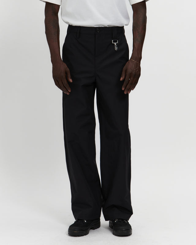 Laminated Nylon Straight Leg Trouser in Black