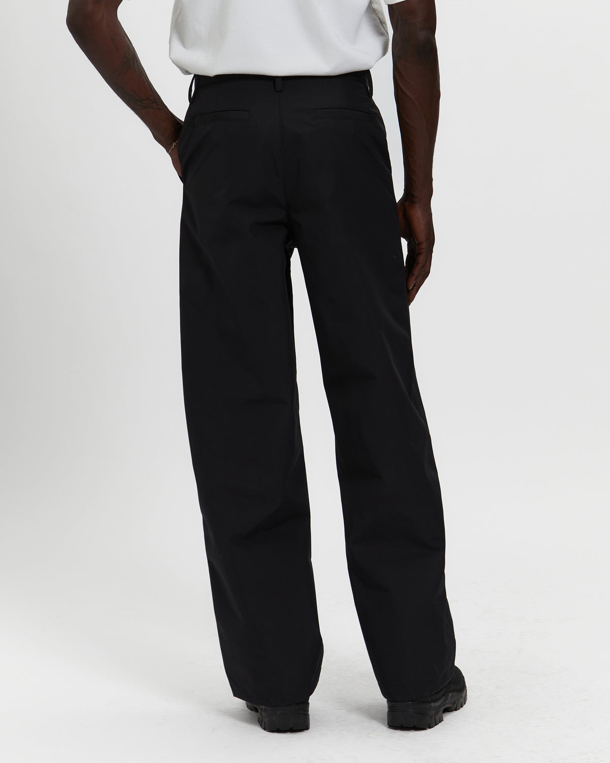 Laminated Nylon Straight Leg Trouser in Black