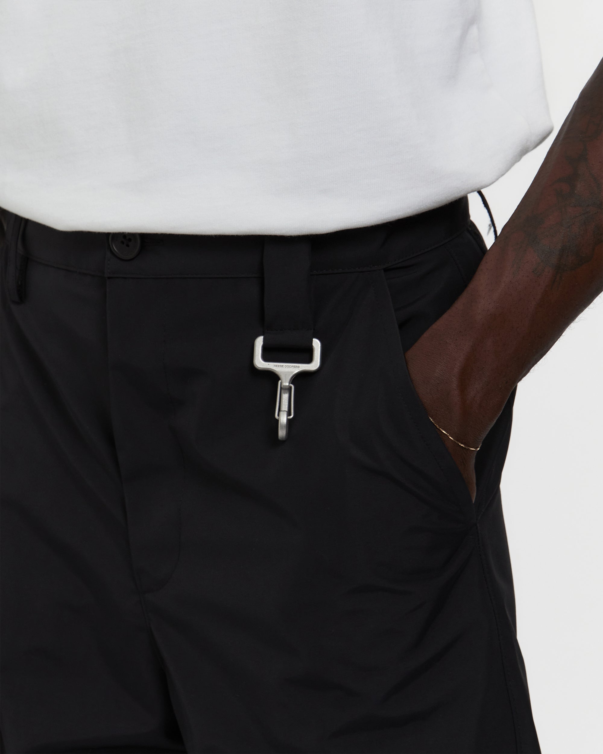 Laminated Nylon Straight Leg Trouser in Black