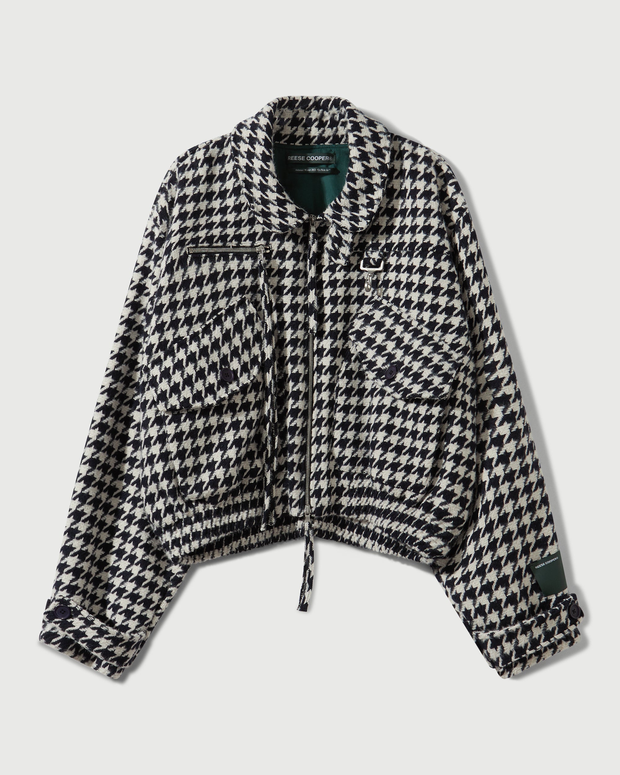 Houndstooth Storm Flap Jacket in Navy & White