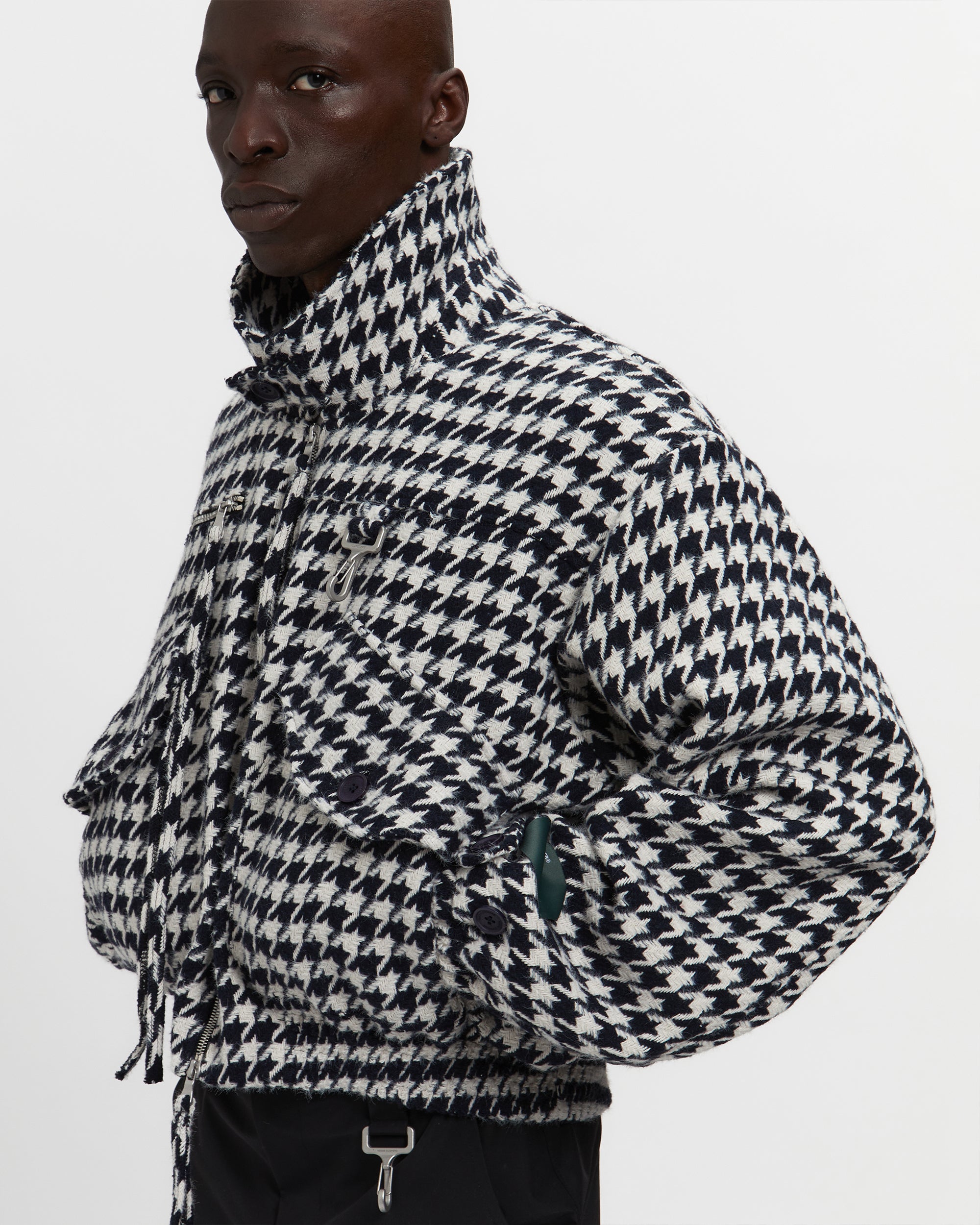 Houndstooth Storm Flap Jacket in Navy & White