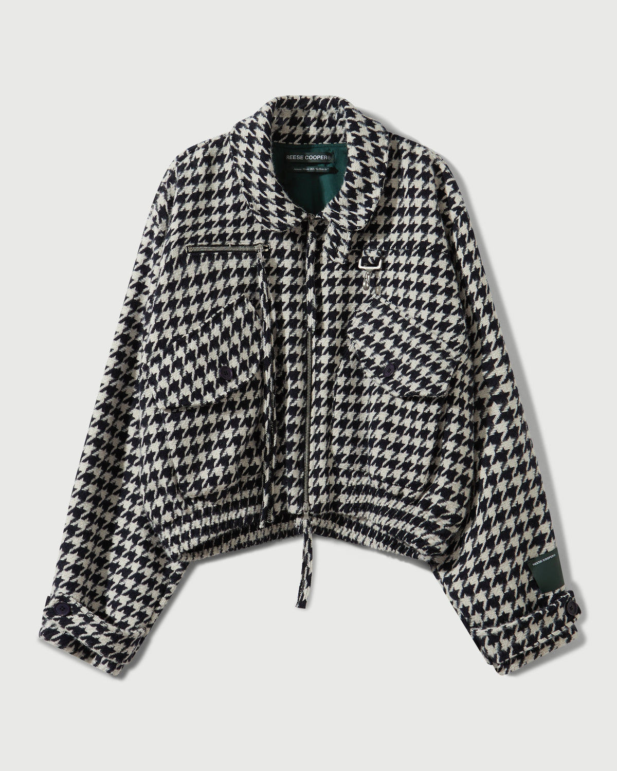 Houndstooth Storm Flap Jacket in Navy & White