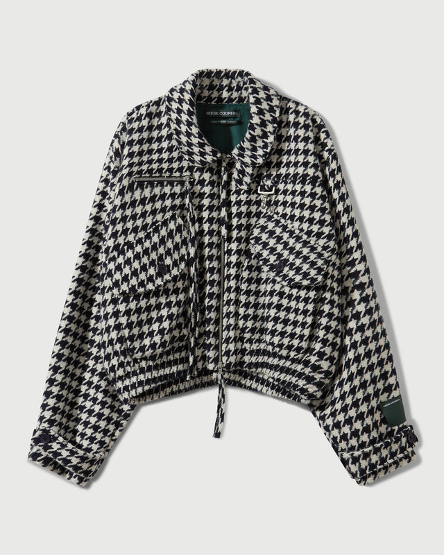Houndstooth Storm Flap Jacket in Navy & White