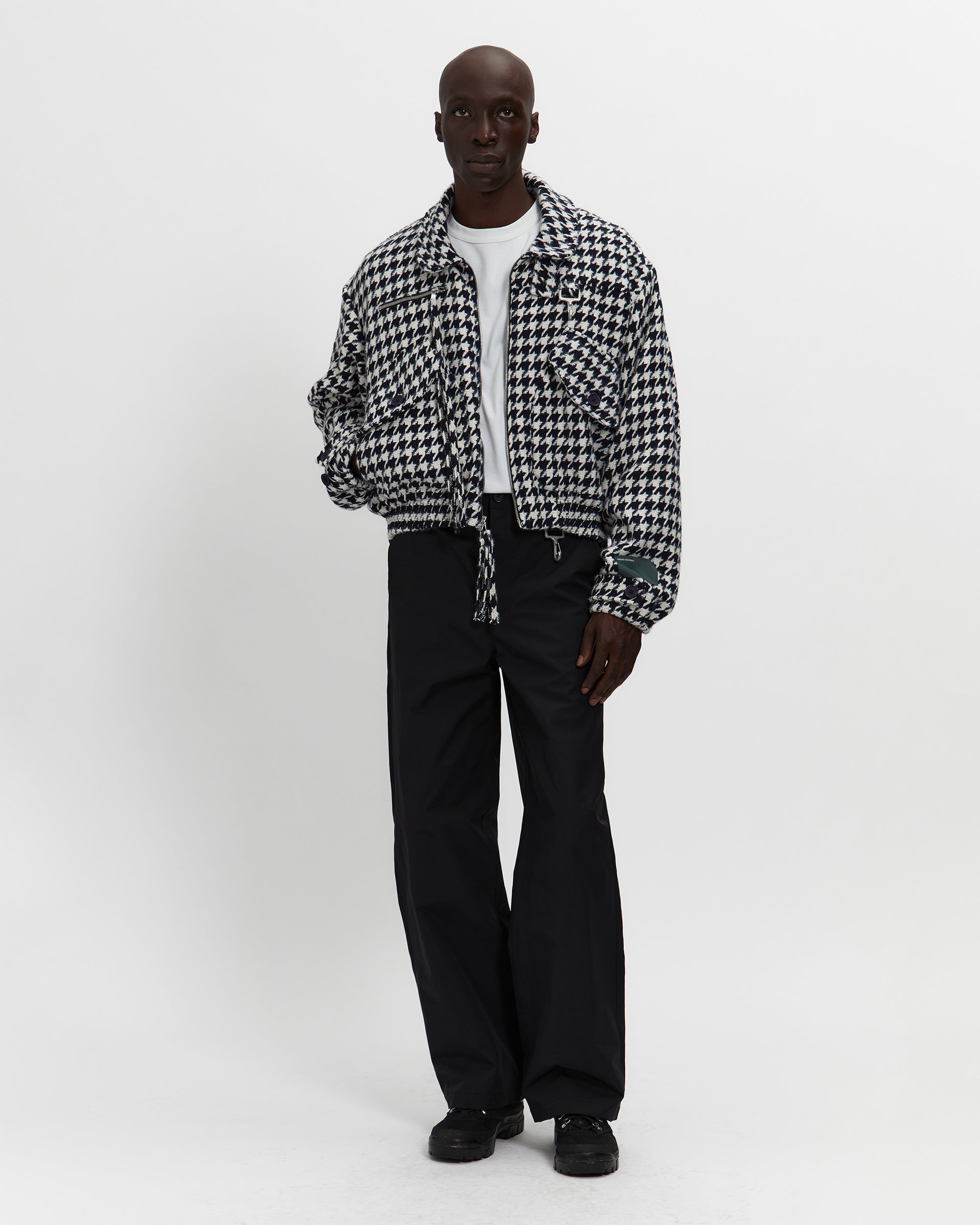 Houndstooth Storm Flap Jacket in Navy & White