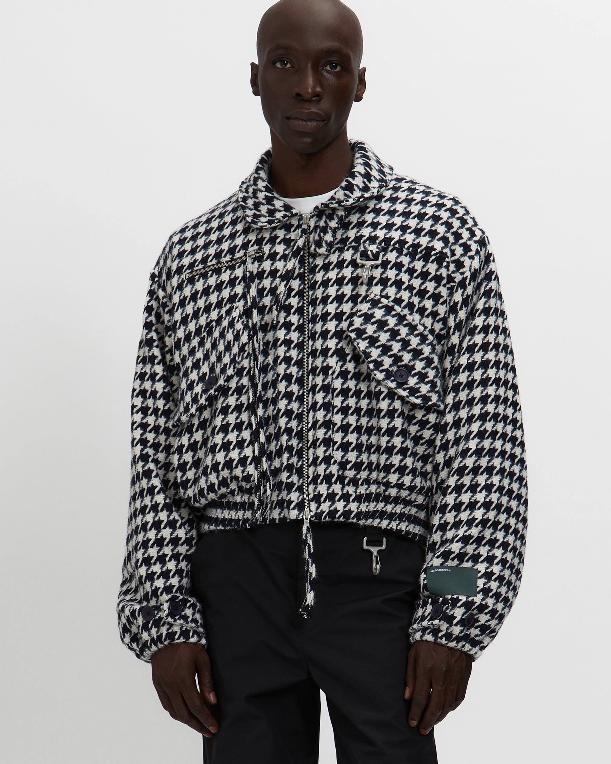 Houndstooth Storm Flap Jacket in Navy & White