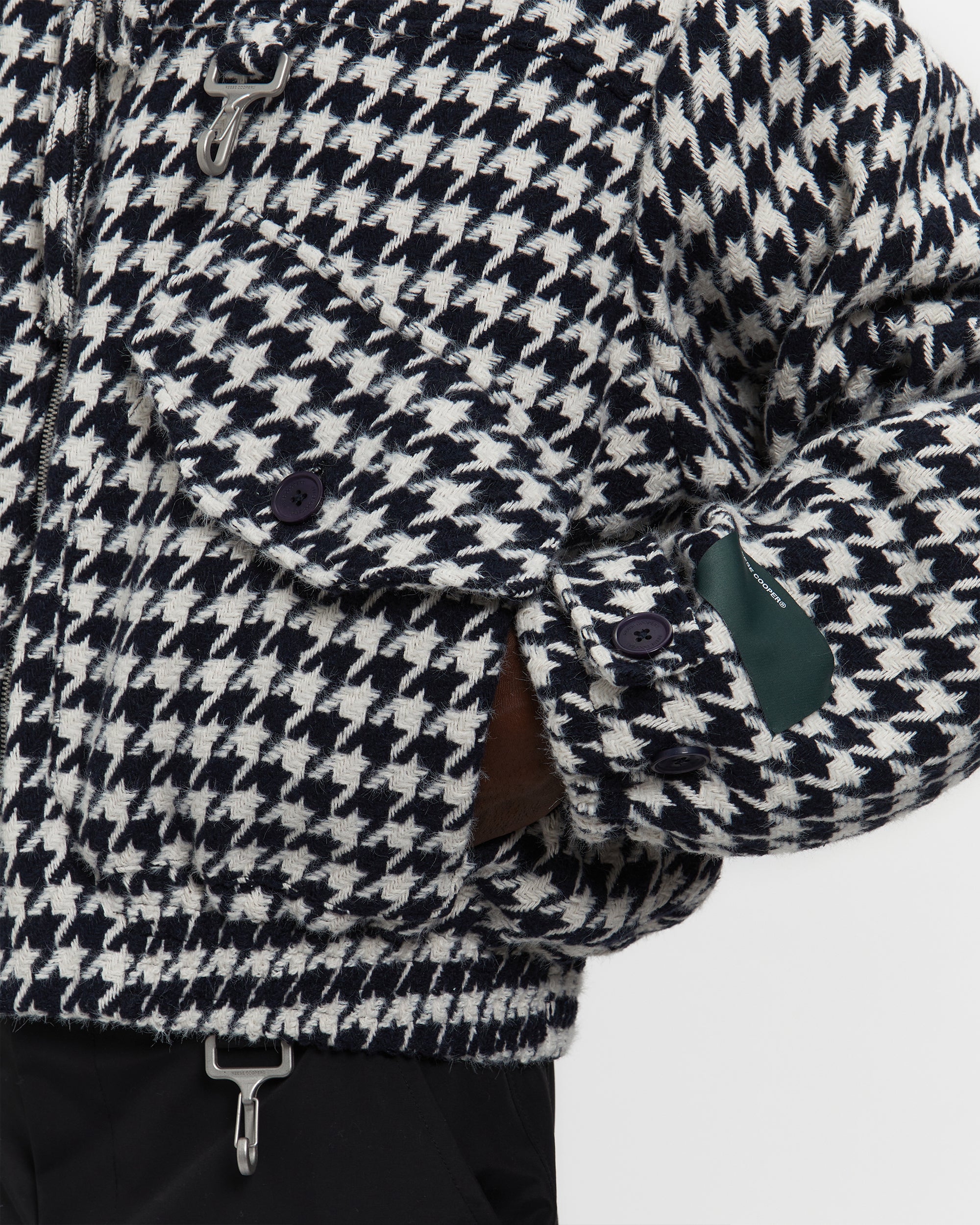 Houndstooth Storm Flap Jacket in Navy & White