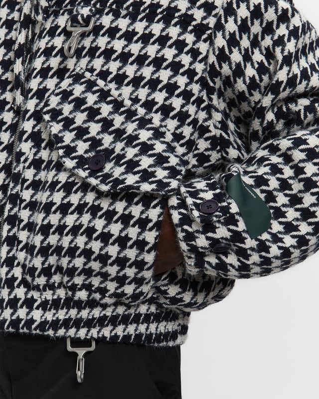 Houndstooth Storm Flap Jacket in Navy & White