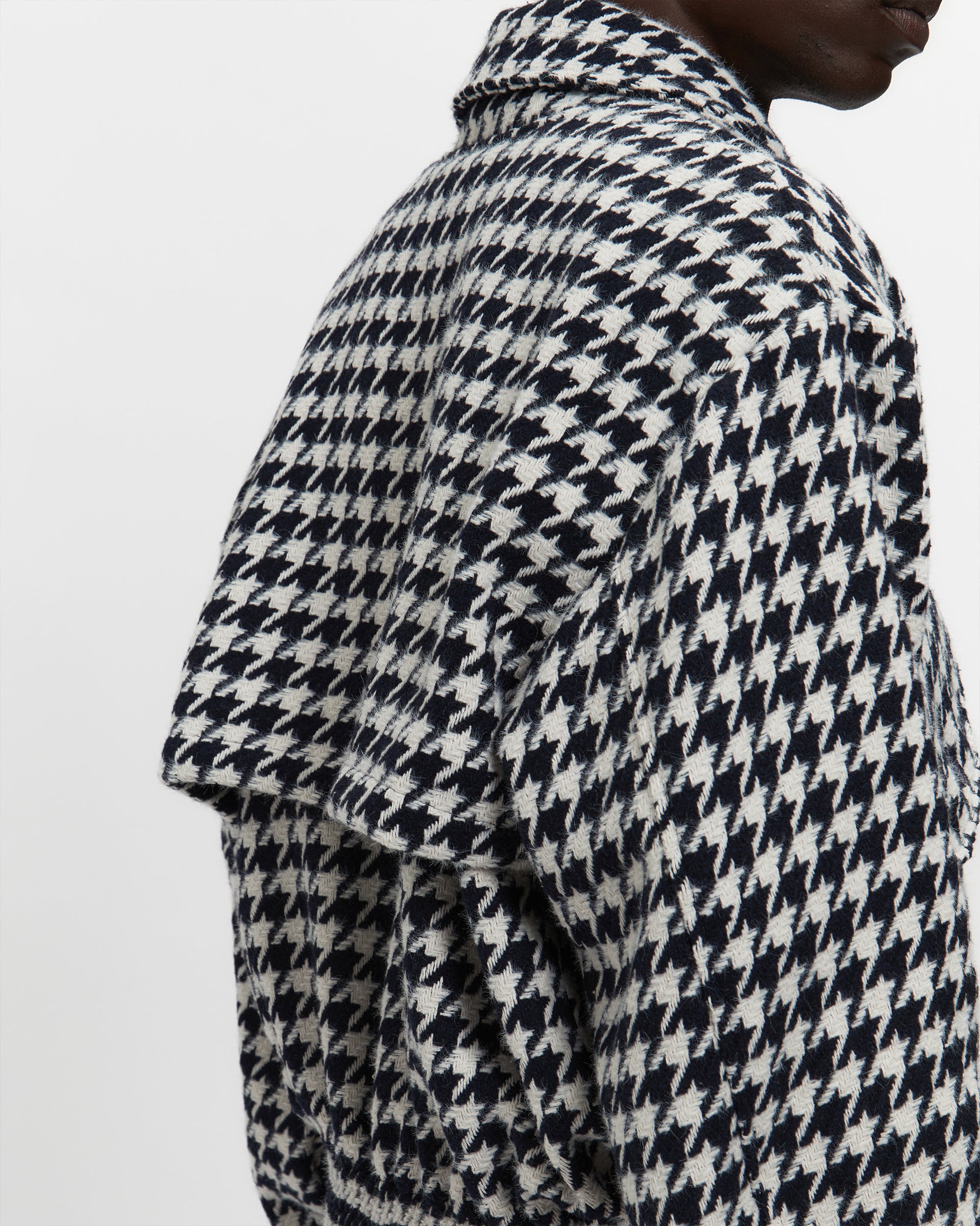 Houndstooth Storm Flap Jacket in Navy & White