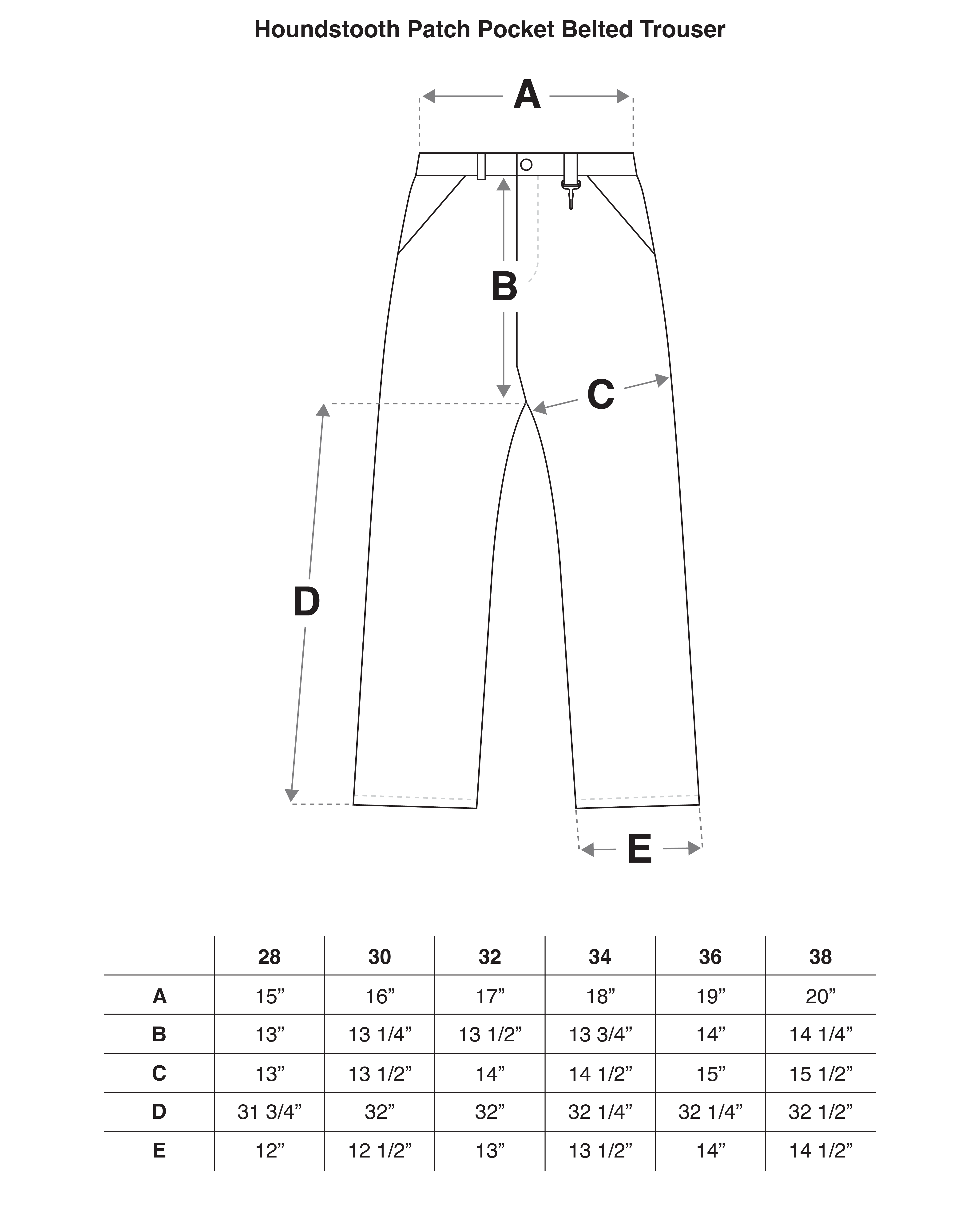 Houndstooth Patch Pocket Belted Trouser in Navy & White Size Guide