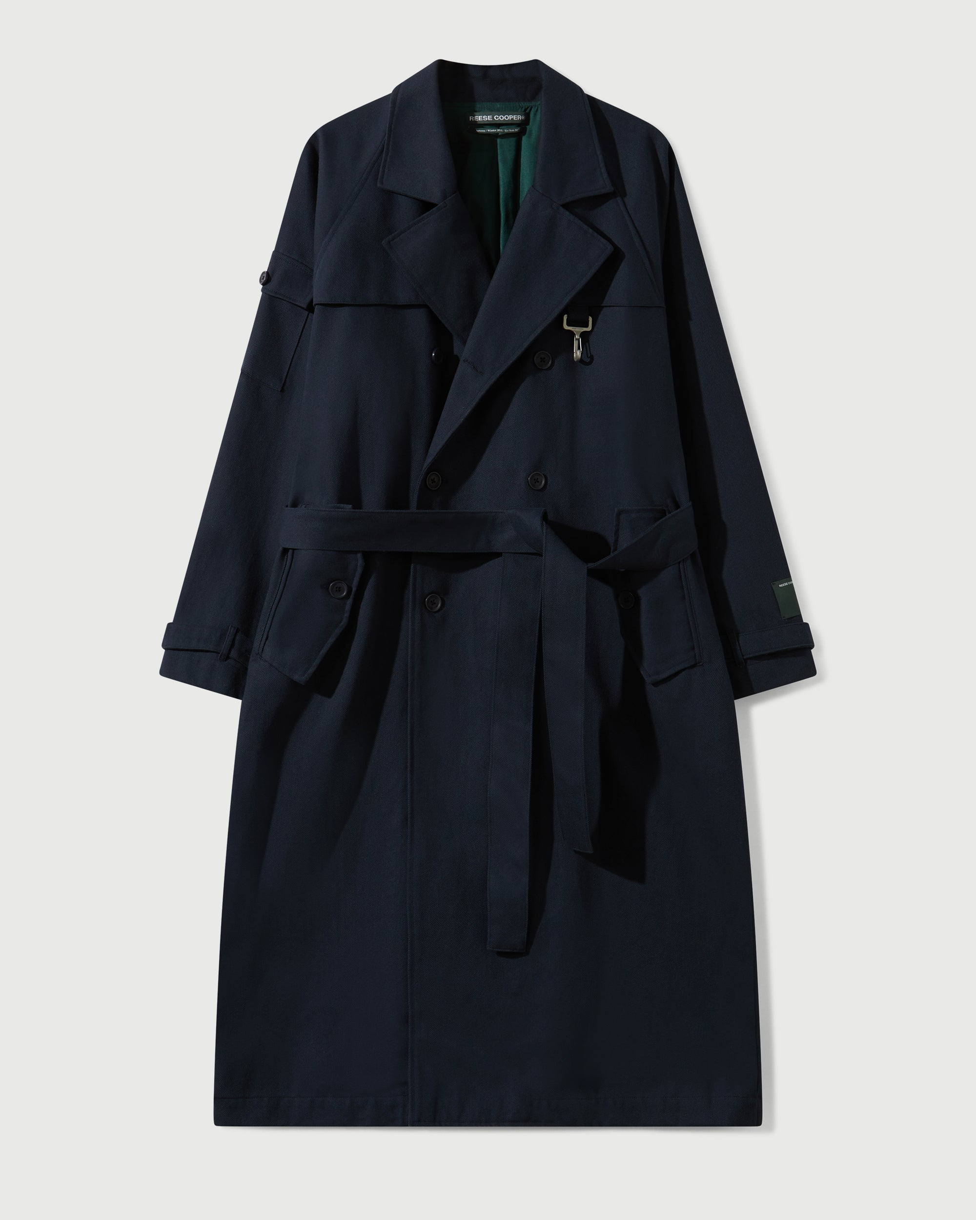 Cotton Twill Double Breasted Trench Coat in Navy