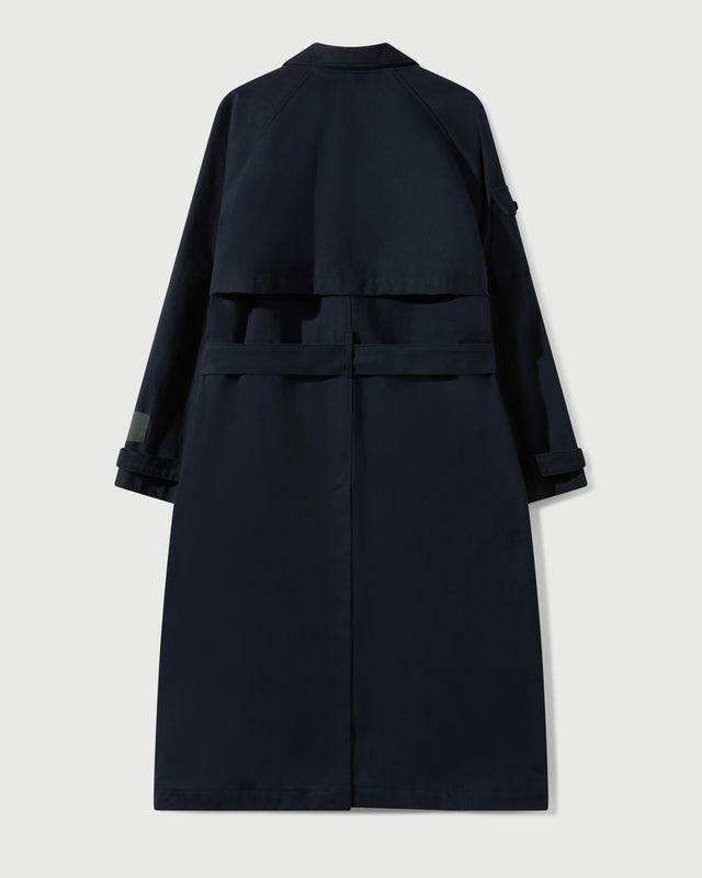 Cotton Twill Double Breasted Trench Coat in Navy