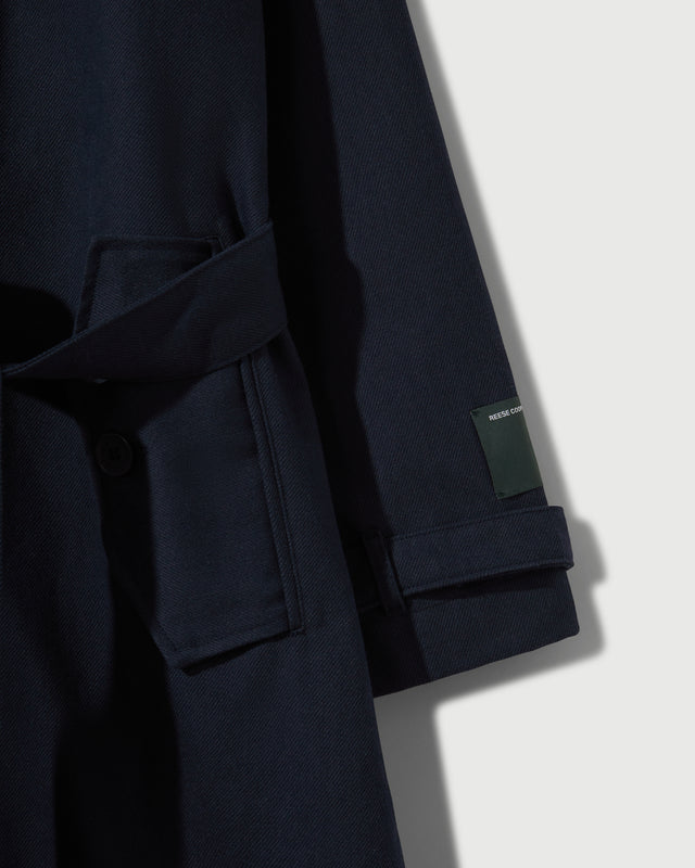 Cotton Twill Double Breasted Trench Coat in Navy