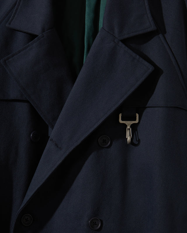 Cotton Twill Double Breasted Trench Coat in Navy