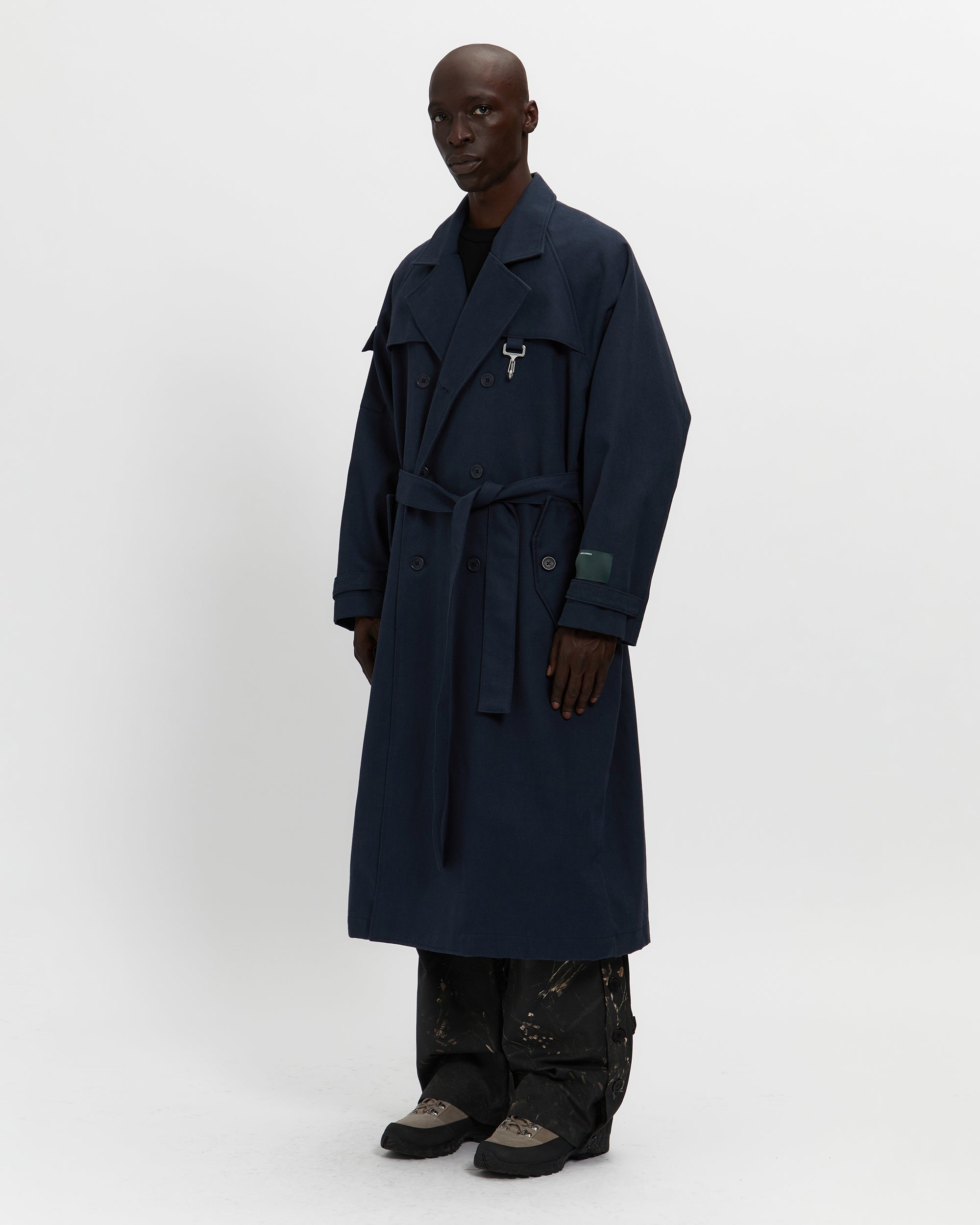 Cotton Twill Double Breasted Trench Coat in Navy