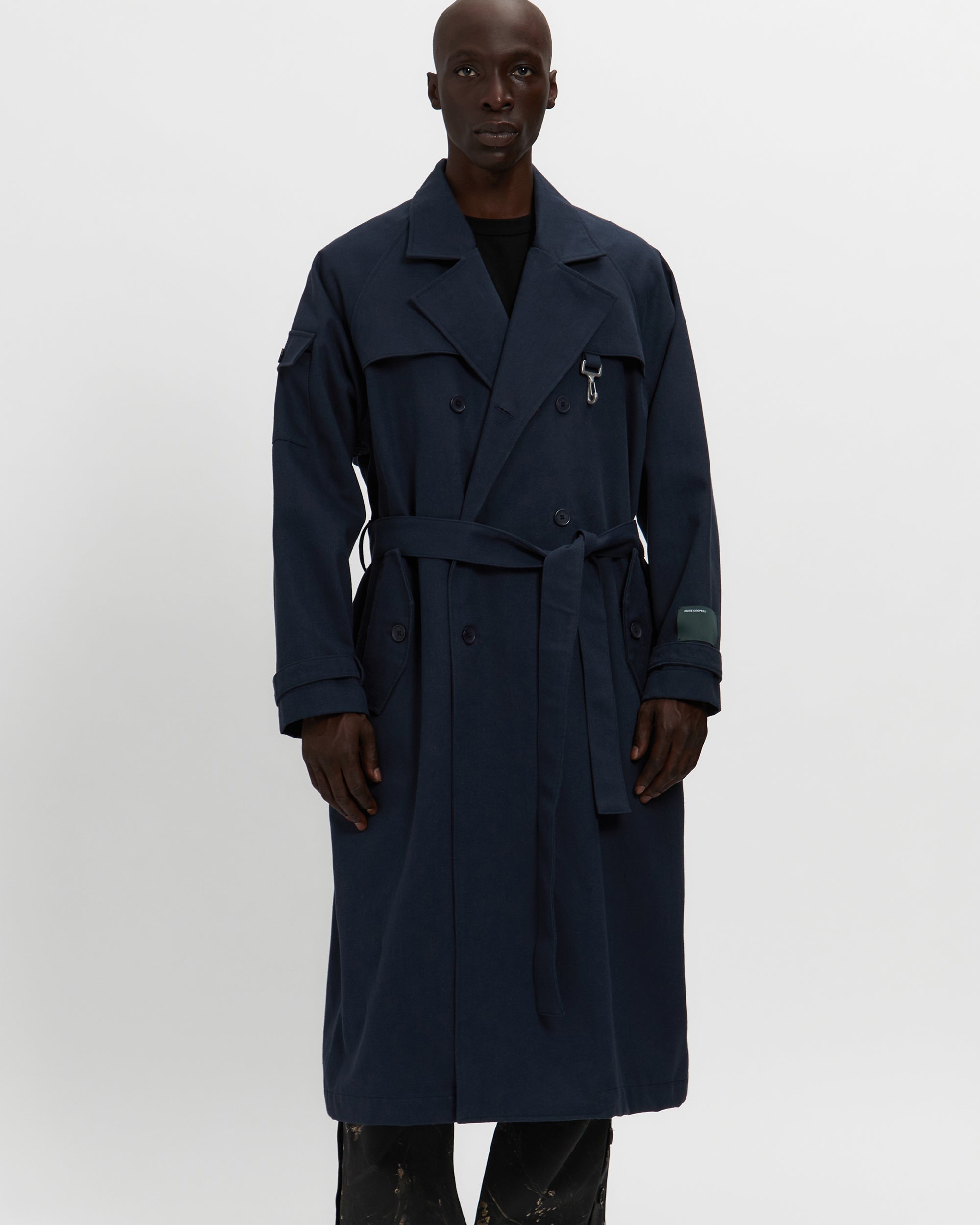 Cotton Twill Double Breasted Trench Coat in Navy