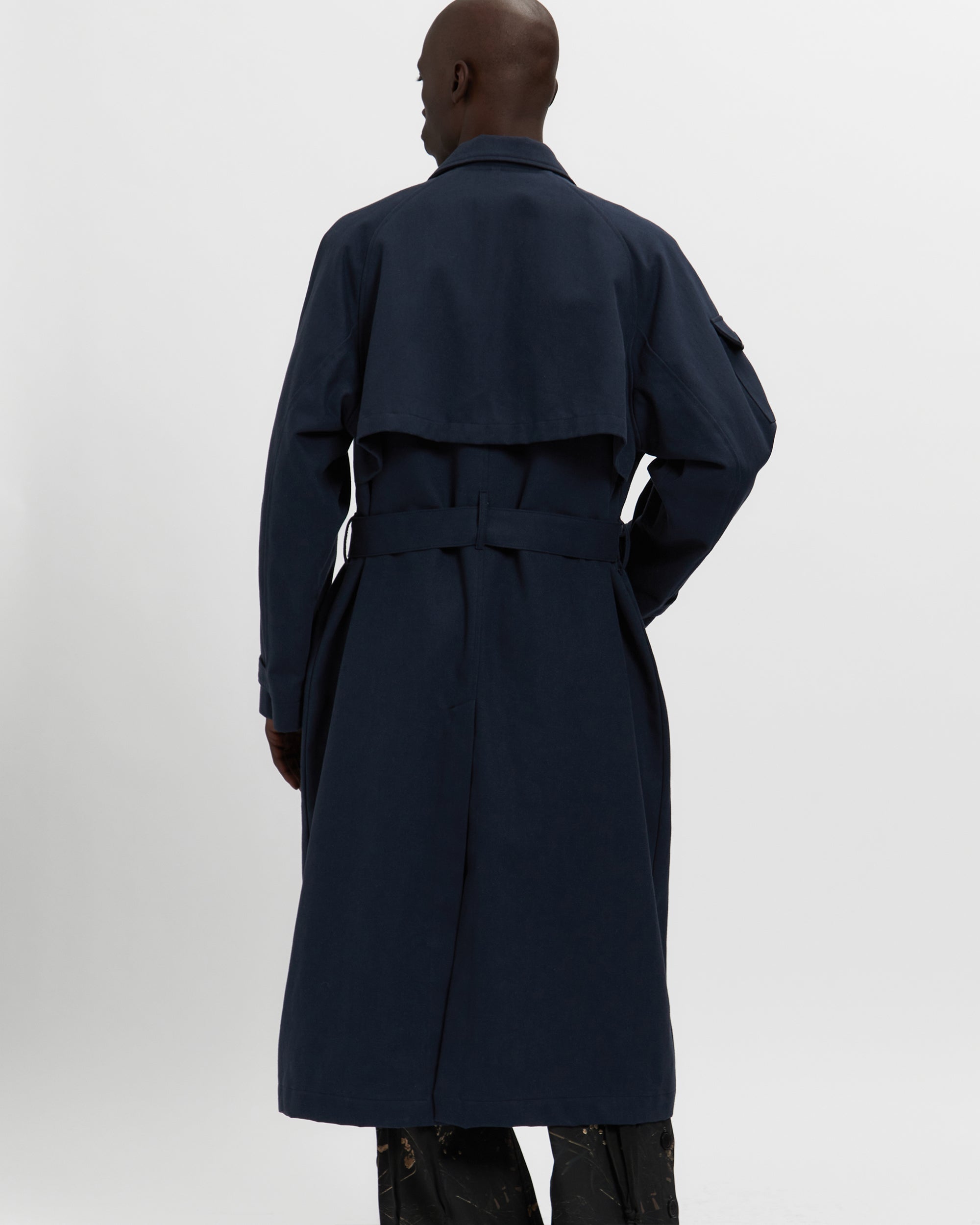 Cotton Twill Double Breasted Trench Coat in Navy