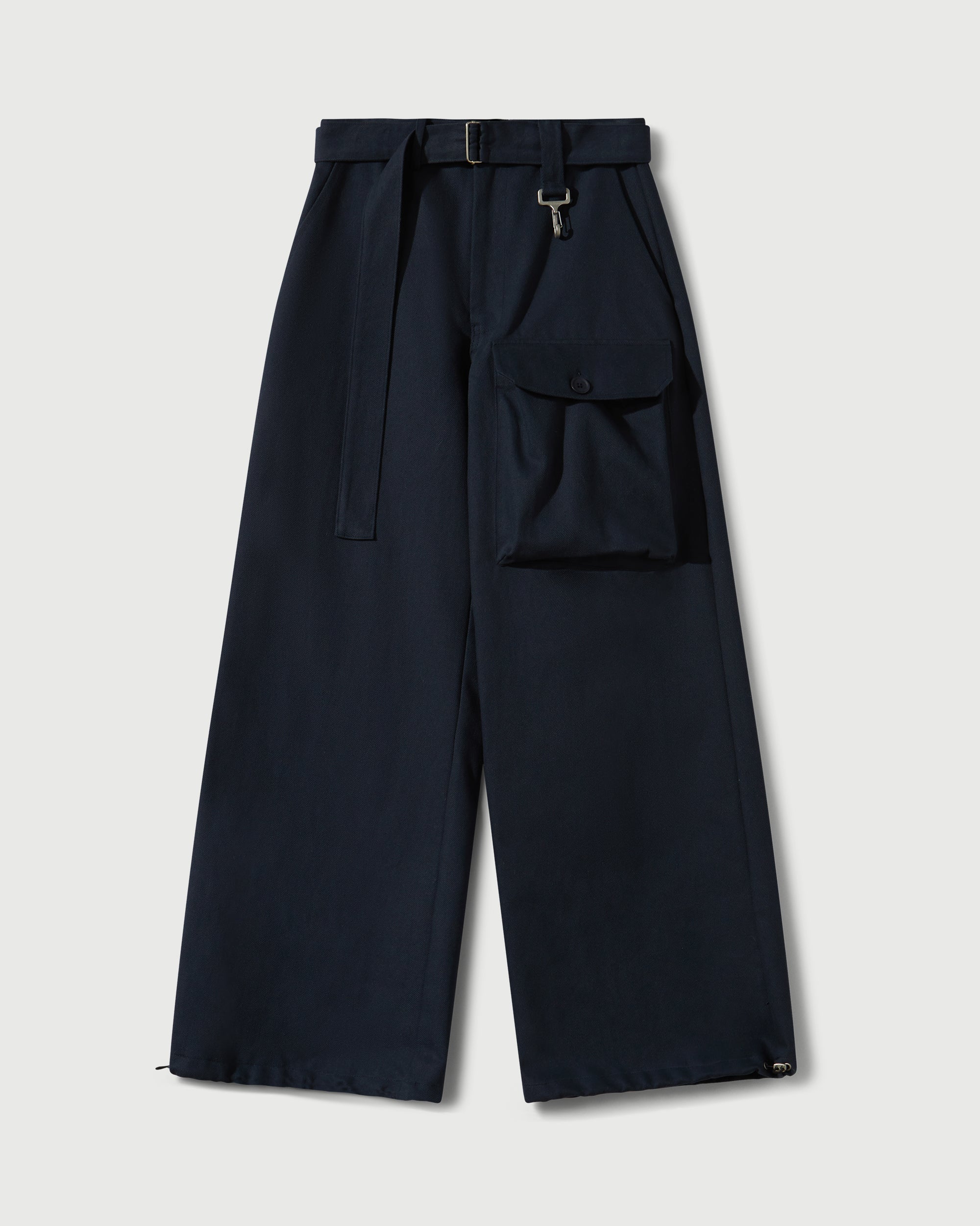 Cotton Twill Patch Pocket Belted Trouser in Navy