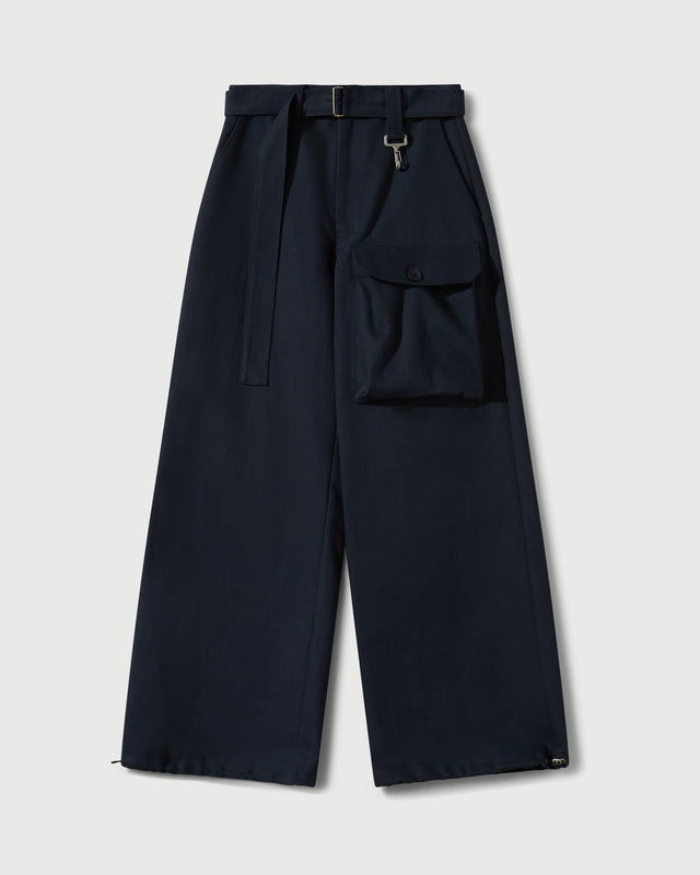 Cotton Twill Patch Pocket Belted Trouser in Navy