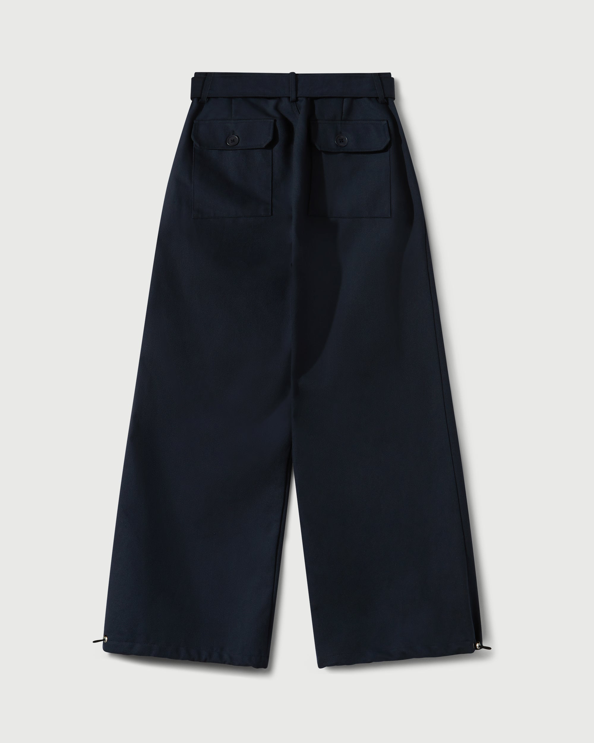 Cotton Twill Patch Pocket Belted Trouser in Navy