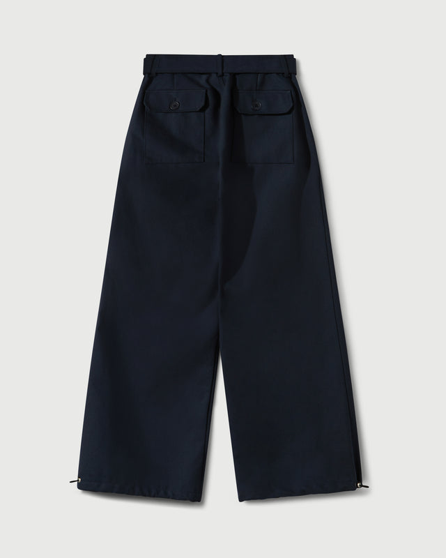 Cotton Twill Patch Pocket Belted Trouser in Navy