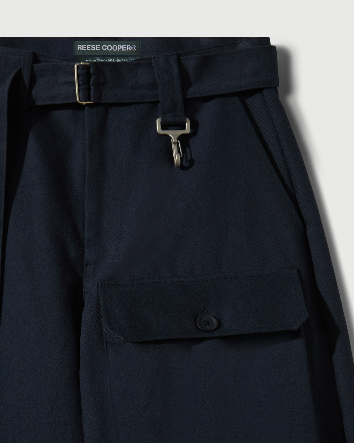 Cotton Twill Patch Pocket Belted Trouser in Navy
