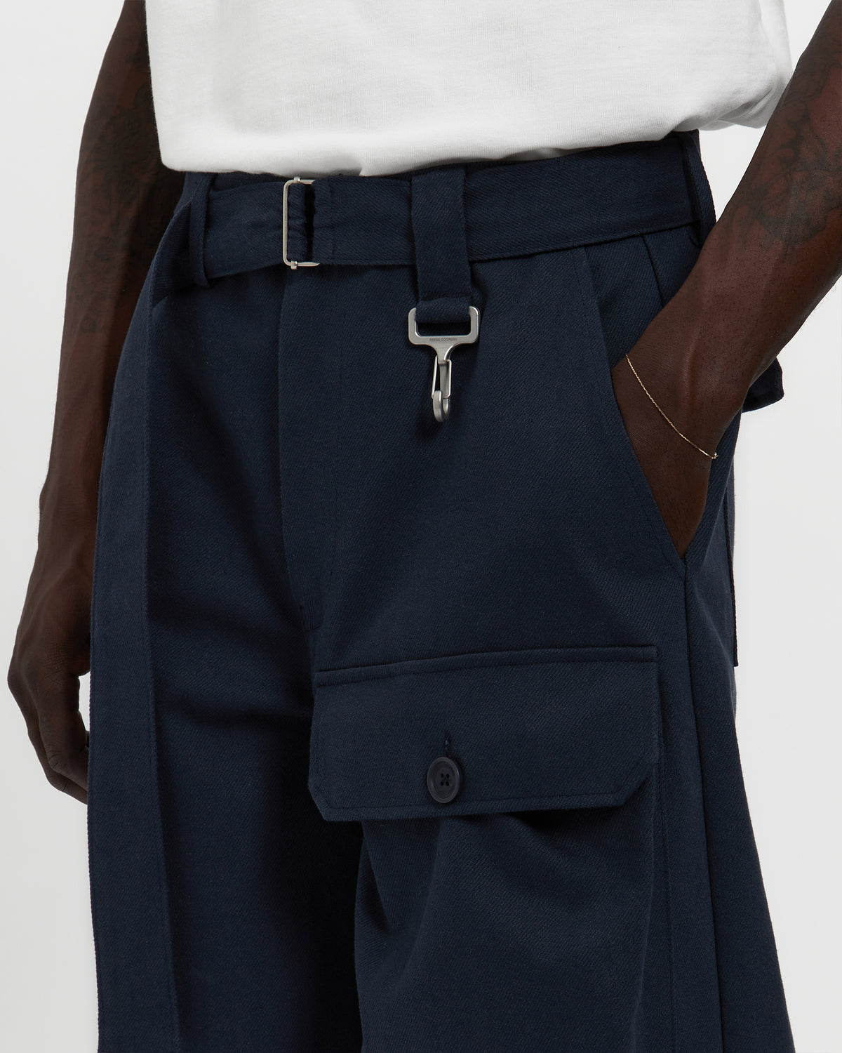 Cotton Twill Patch Pocket Belted Trouser in Navy
