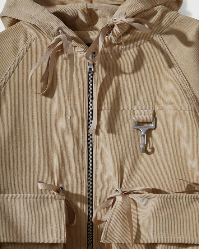 Corduroy Modular Pocket Hooded Jacket in Khaki