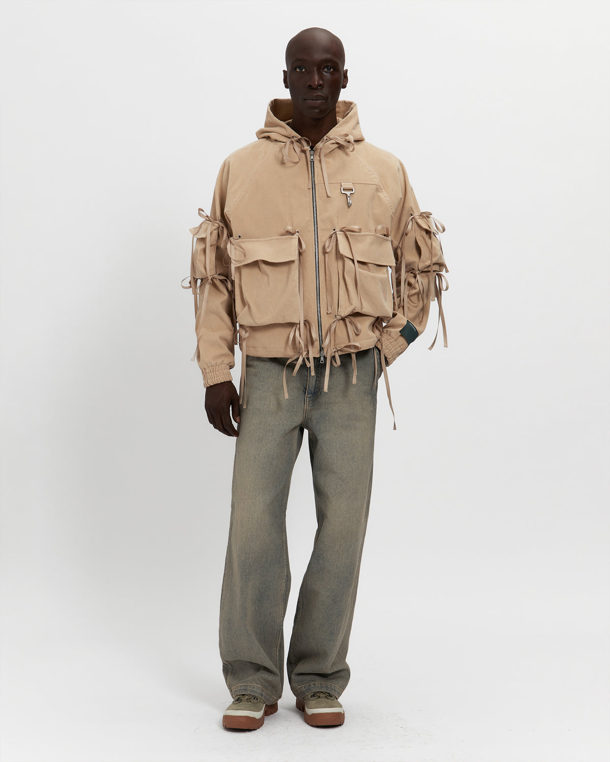 Corduroy Modular Pocket Hooded Jacket in Khaki