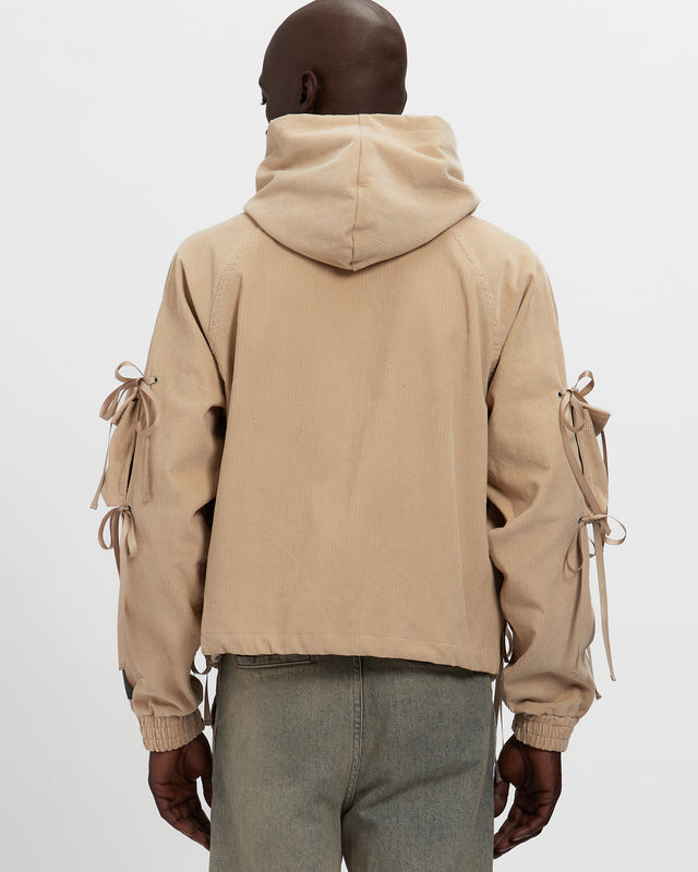 Corduroy Modular Pocket Hooded Jacket in Khaki